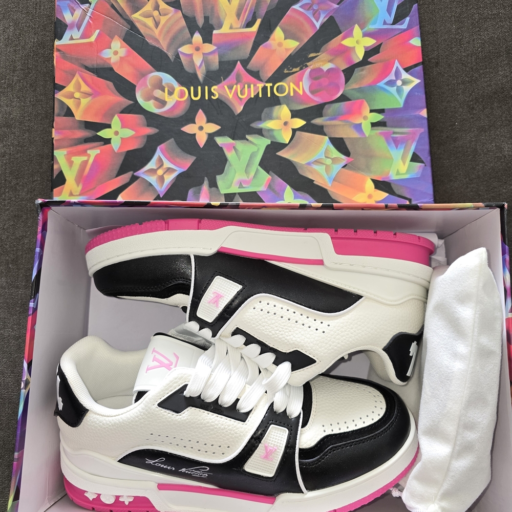 Women Black and White Sneakers with Pink Highlights
